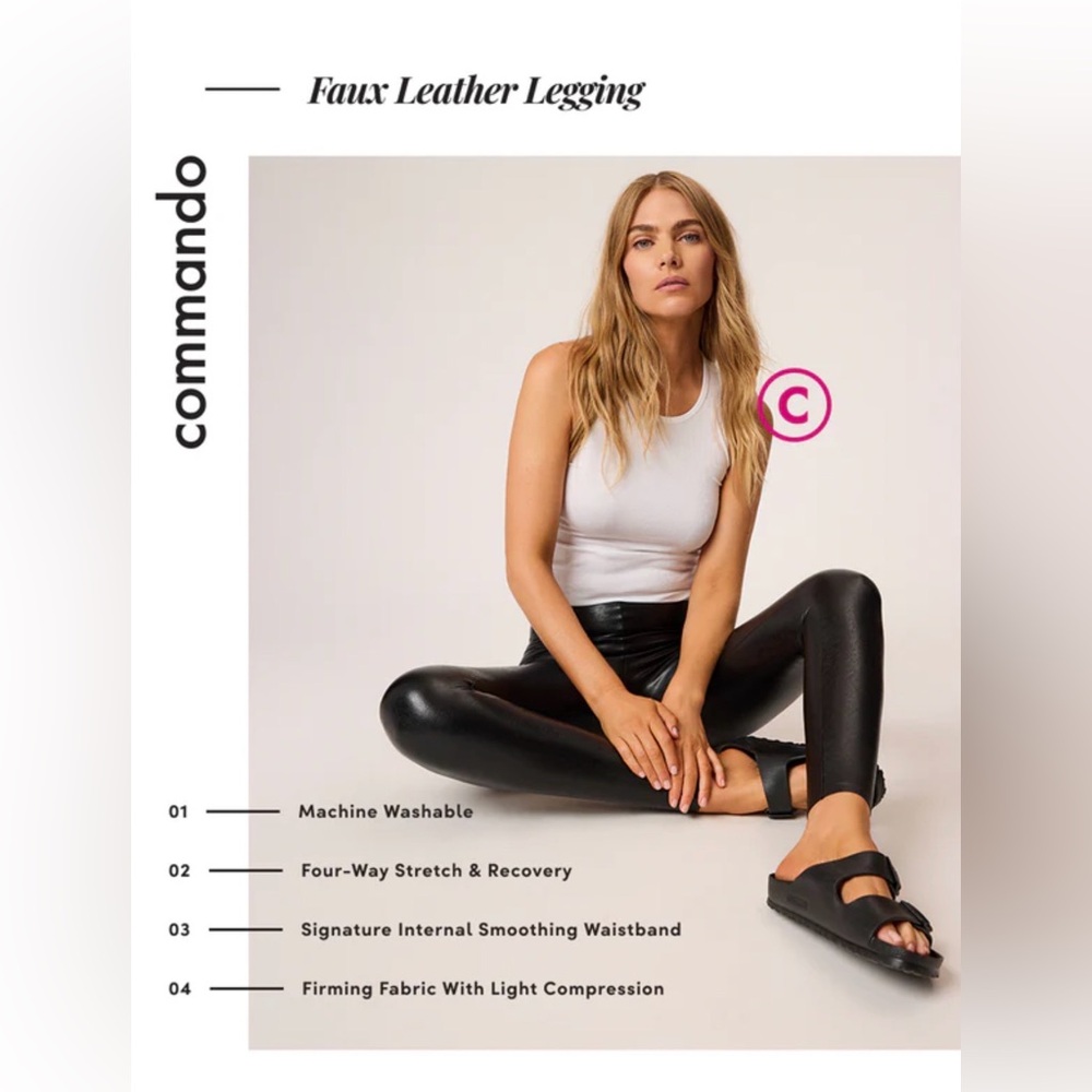 Commando Faux Leather Leggings Black Pull-On Stretch Pants Size L - NWT